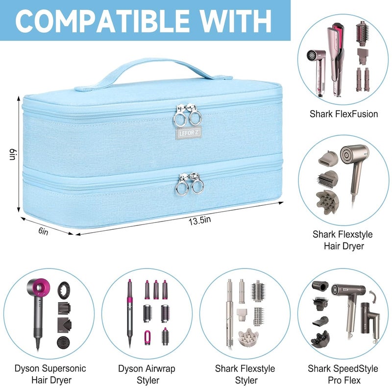 LEFORZ Travel Carrying Case Compatible with Shark Flexstyle/FlexFusion/Hair Dryer,Double-Layer Hair Hot Tools Storage Bag Fits for Dyson Airwrap Styler/Supersonic Hair Dryer and Attachments,Blue-Bag Only - Image 2